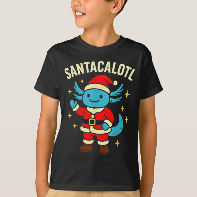 Camiseta Santacalotl Santa Claus Cute Blue Axolotl New Year (Frente)