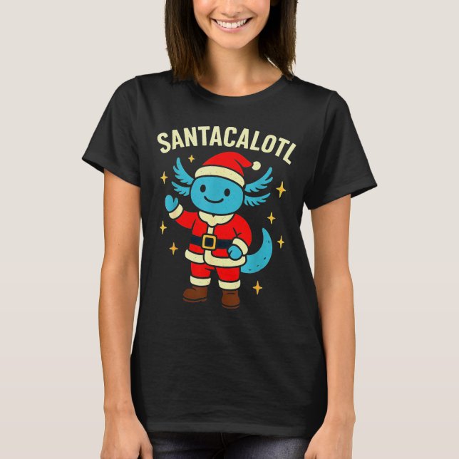 Camiseta Santacalotl Santa Claus Cute Blue Axolotl New Year (Frente)