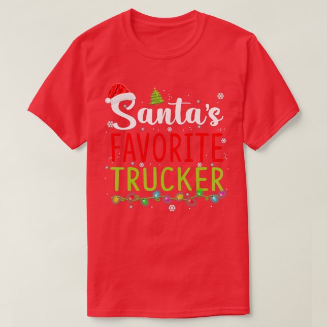 Camiseta Santas Favoritas Caminhante Noel Hat Luzes de Nata (Frente do Design)