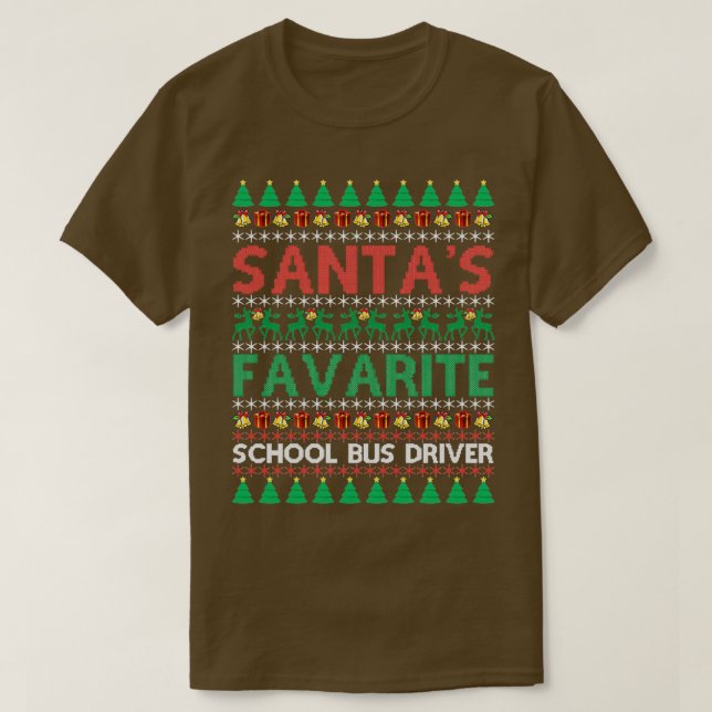 Camiseta Santas Favoritas de Ônibus Escolar Driver de Natal (Frente do Design)