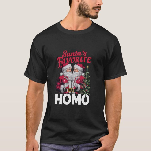 Camiseta Santas Favoritas Homo Gay Natal do Orgulho LGBTQ (Frente)