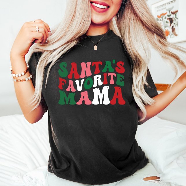 Camiseta Santas Favoritas Mama Groovy Natal Black (Santas Favorite Mama Groovy Christmas Black T-Shirt)