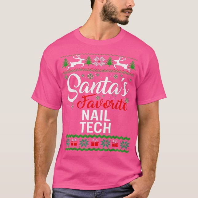 Camiseta Santas Favoritas Nail Tech Christmas Ugly Family (Frente)