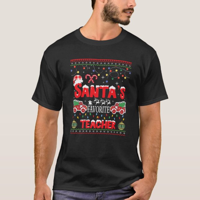 Camiseta Santas favoritas Professor Natal Santa Hat Light (Frente)