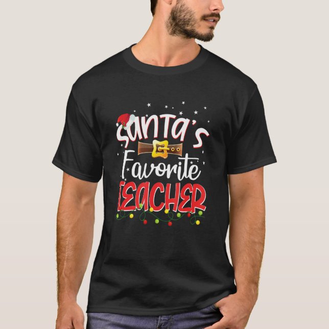 Camiseta Santas favoritas Professor Natal Santa Hat Light (Frente)