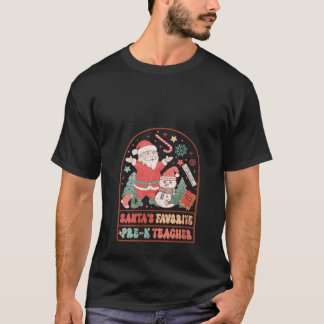 Camiseta Santas Favoritas Professor Pré K Retro Groovy Chri