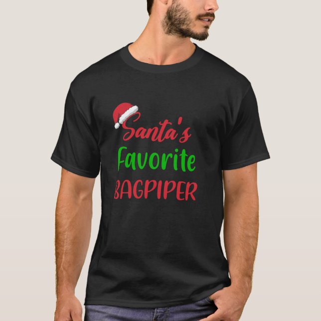 Camiseta Santas Favorite Bagpiper Engraçado Gift bagpipe Ch (Frente)