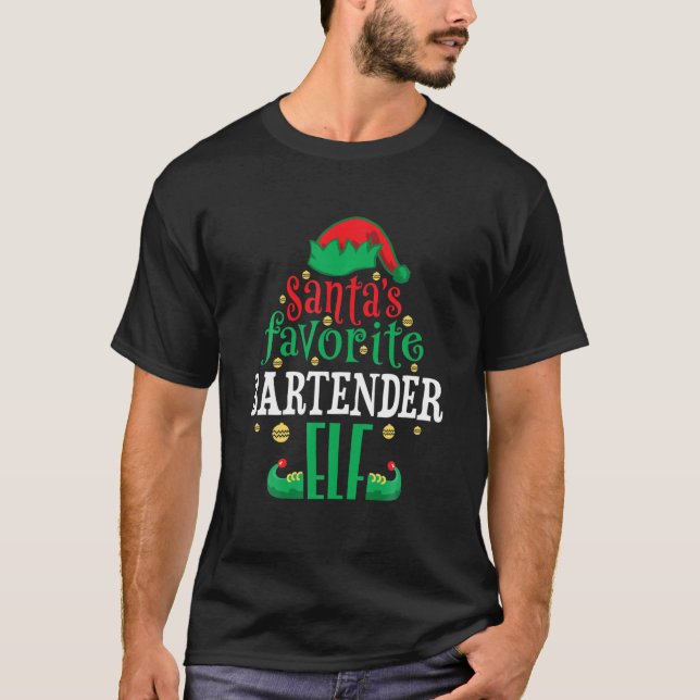 Camiseta Santa's Favorite Bartender Elf Christmas Matching (Frente)