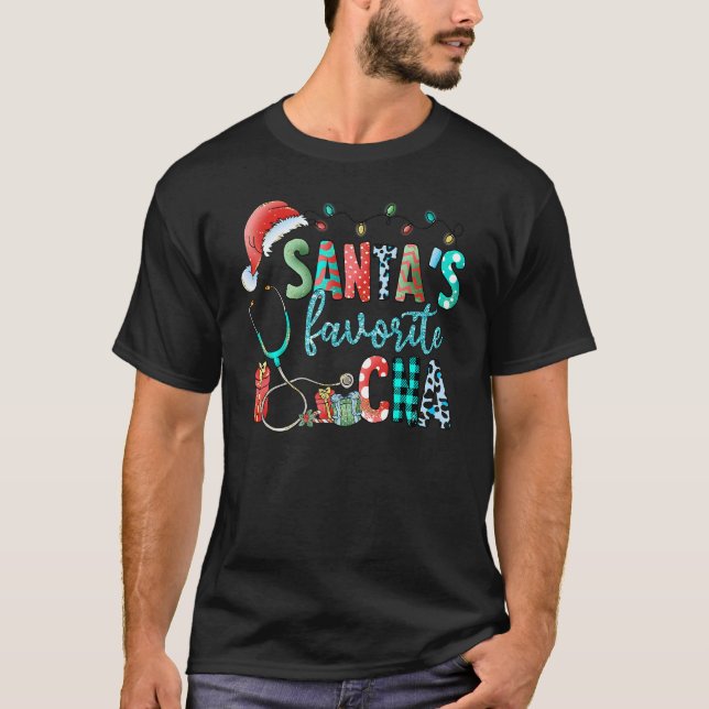 Camiseta Santa's Favorite CNA Christmas Tree Lights Stethos (Frente)
