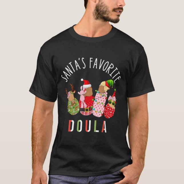Camiseta Santa's Favorite Doula Nurse Christmas Stpartum Mi (Frente)