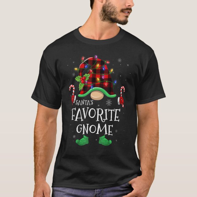 Camiseta Santa's Favorite Gnome Buffalo Plaid Matching Chri (Frente)