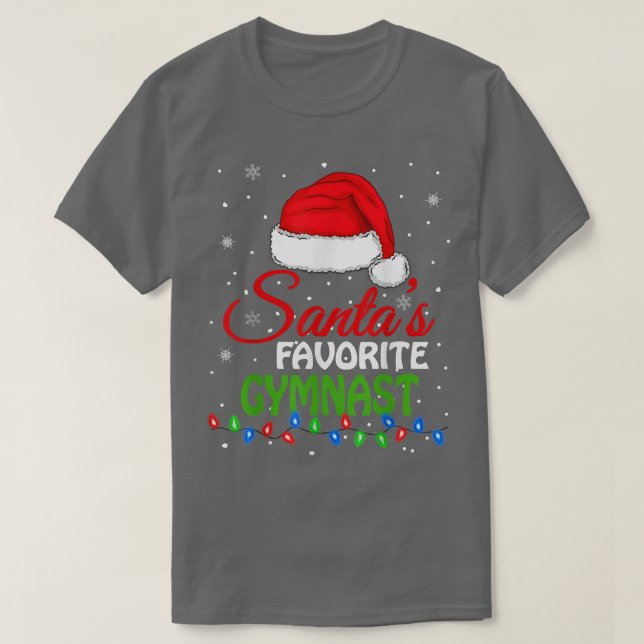 Camiseta Santa's Favorite Gymnast Santa Hat Lights (Frente do Design)
