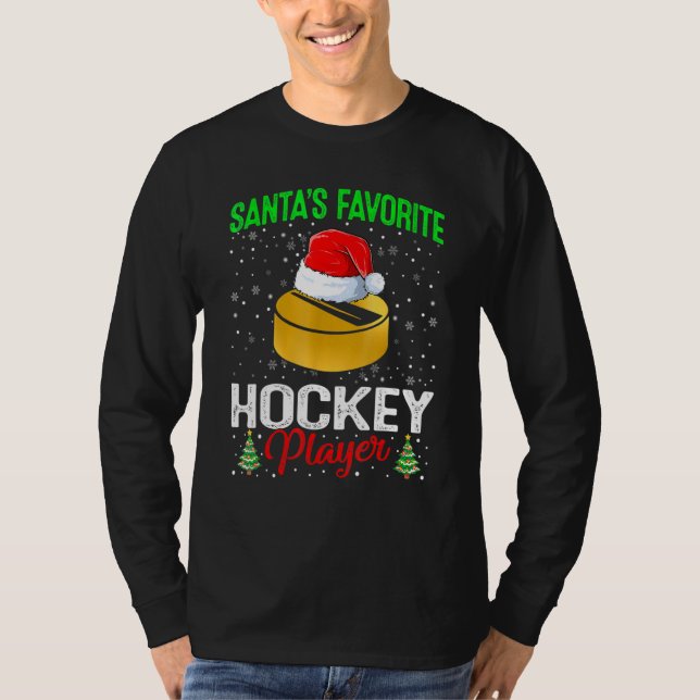 Camiseta Santa's Favorite Hockey Player Matching Family Chr (Frente)