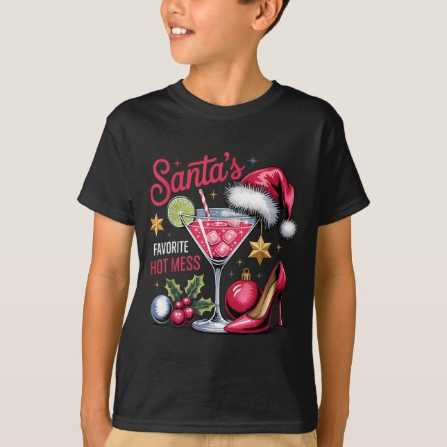 Camiseta Santa's Favorite Hot Mess Christmas Martini  (Frente)