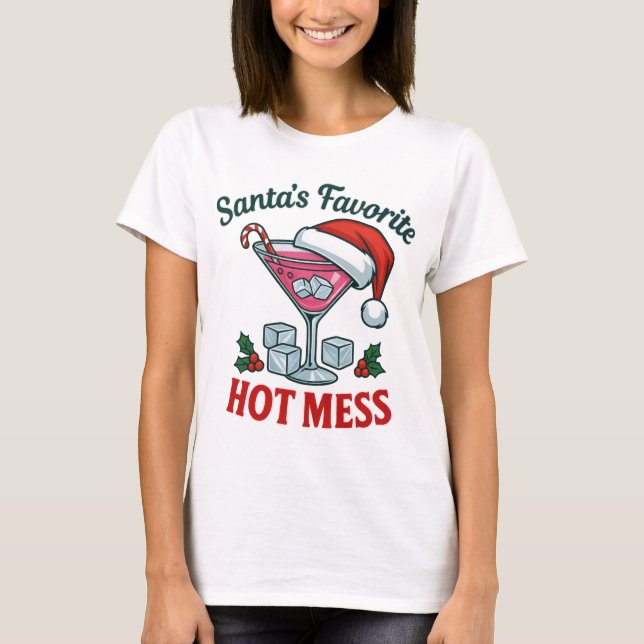 Camiseta Santa's Favorite Hot Mess Glam Sassy Holiday (Frente)