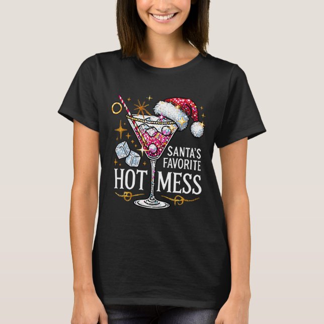 Camiseta Santa's Favorite Hot Mess Long Sleeve  (Frente)
