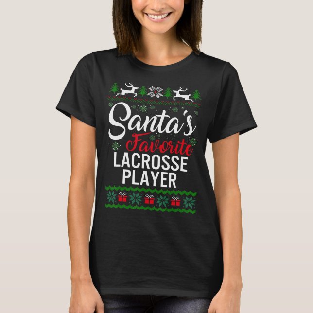 Camiseta Santa's Favorite Lacrosse Player Christmas Ugly Sw (Frente)