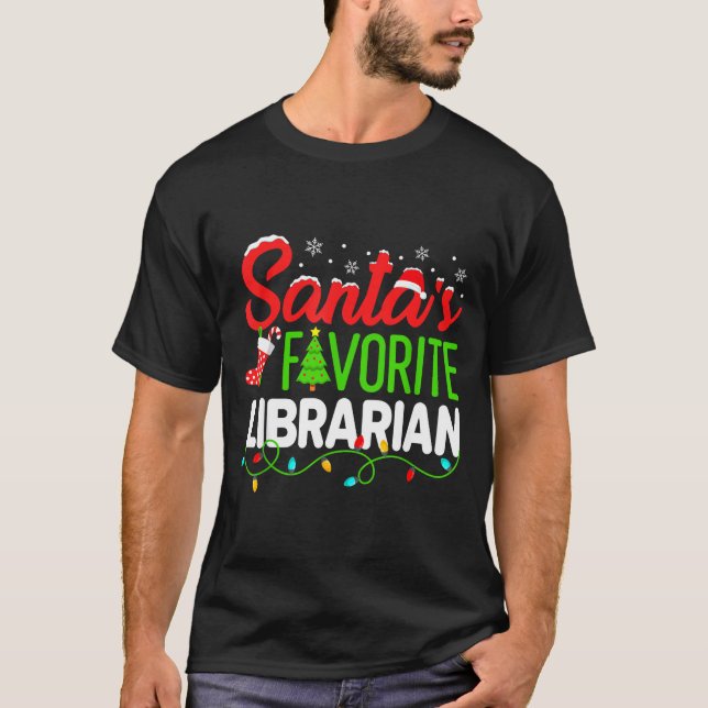 Camiseta Santa's Favorite Librarian Christmas Library Book  (Frente)