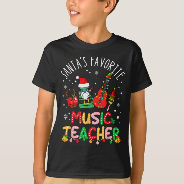 Camiseta Santa's Favorite Music Teacher Christmas Santa Hat (Frente)