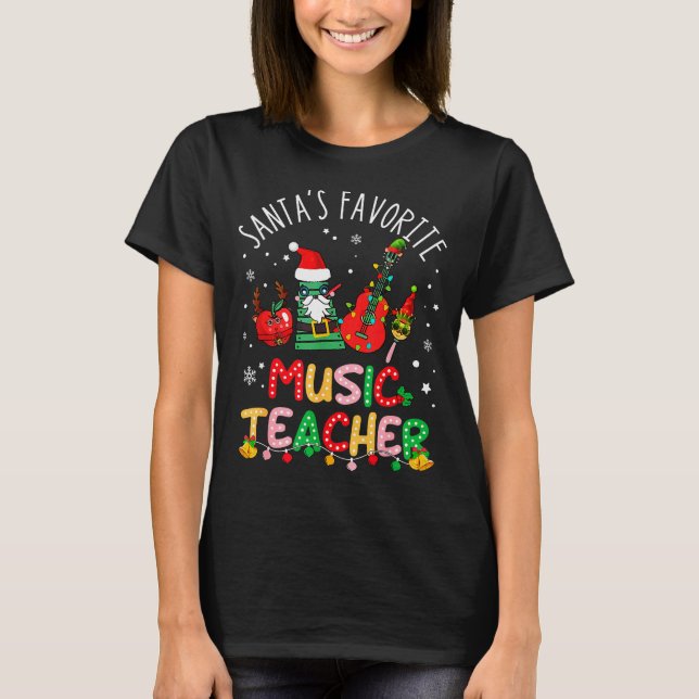 Camiseta Santa's Favorite Music Teacher Christmas Santa Hat (Frente)