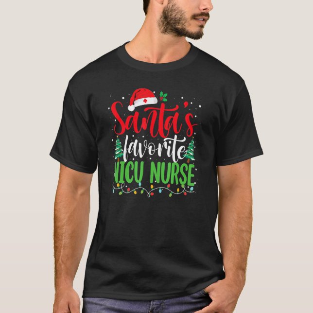 Camiseta Santa's Favorite Nicu Nurse Christmas Nursing Sant (Frente)