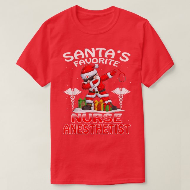 Camiseta Santa's Favorite Nurse Anesthetist Christmas Match (Frente do Design)