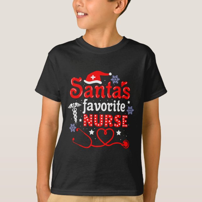 Camiseta Santa's Favorite Nurse Christmas Short Sleeve  (Frente)