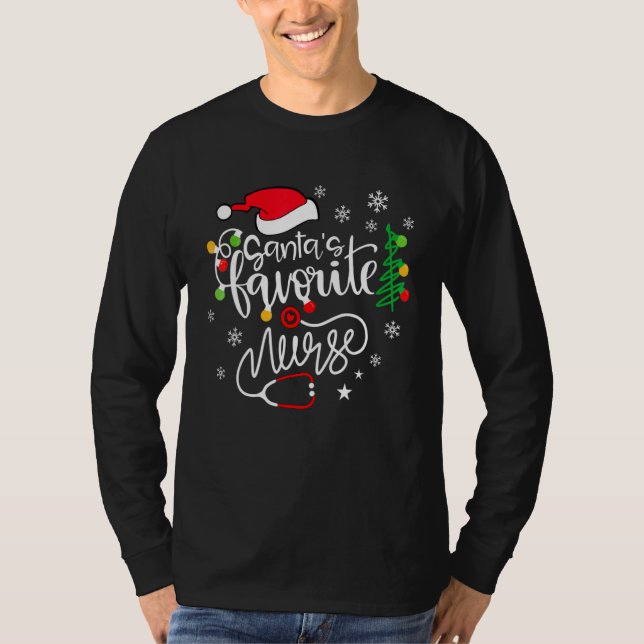 Camiseta Santa's Favorite Nurse  Cute Merry Xmas Party (Frente)