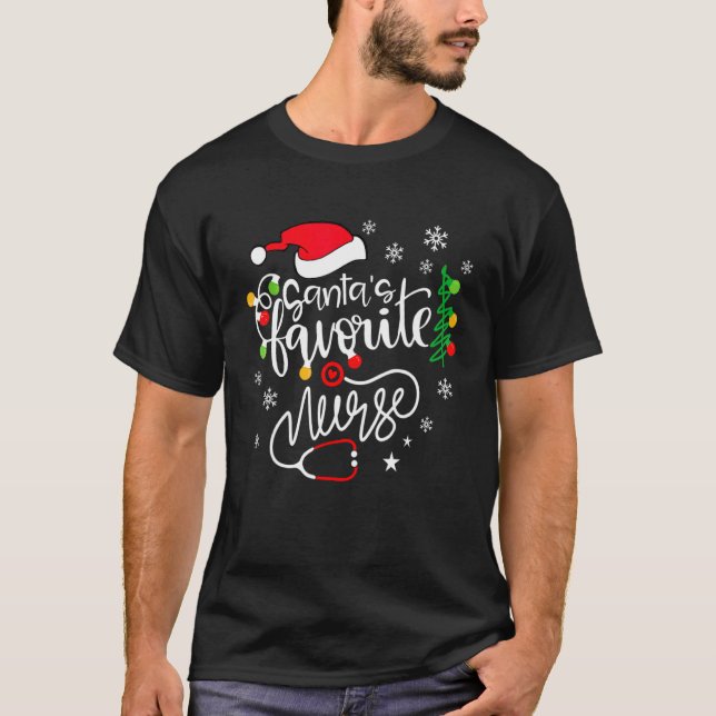 Camiseta Santa's Favorite Nurse  Cute Merry Xmas Party (Frente)