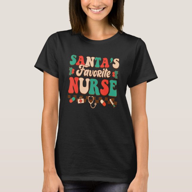 Camiseta Santa's Favorite Nurse Retro Christmas Nurse Women (Frente)
