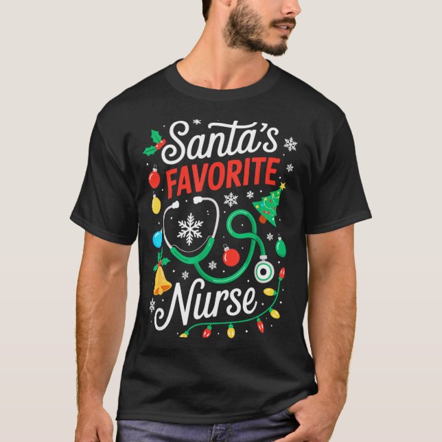 Camiseta Santa's Favorite Nurse Shirt Men Women Funny Chris (Frente)