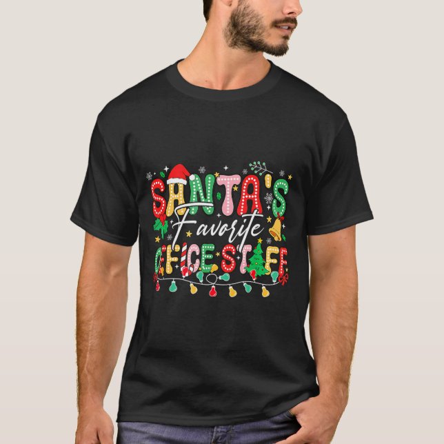 Camiseta Santa's Favorite Office Staff Christmas Lights San (Frente)