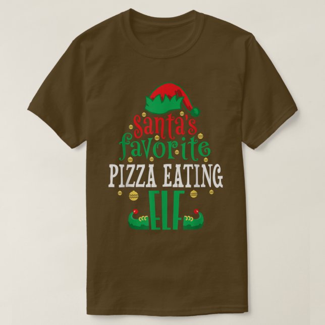 Camiseta Santas Favorite Pizza Eating Elf Christmas Matchin (Frente do Design)