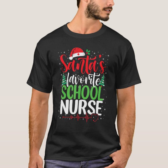 Camiseta Santa's Favorite School Nurse Christmas Santa Nurs (Frente)