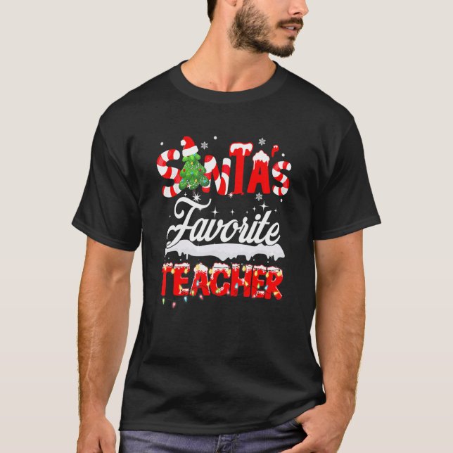 Camiseta Santa's Favorite Teacher Family Matching Group Chr (Frente)