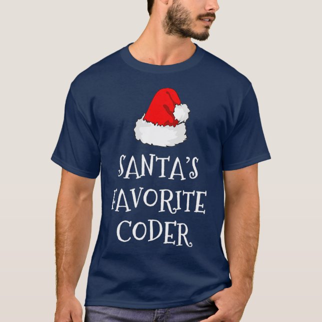 Camiseta Santas Favorito Coder Gift Codificação de Natal (Frente)