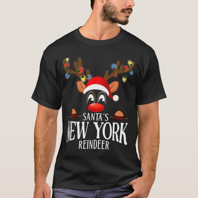 Camiseta Santas New York Reindeer Funny Xmas Matching Pjs  (Frente)
