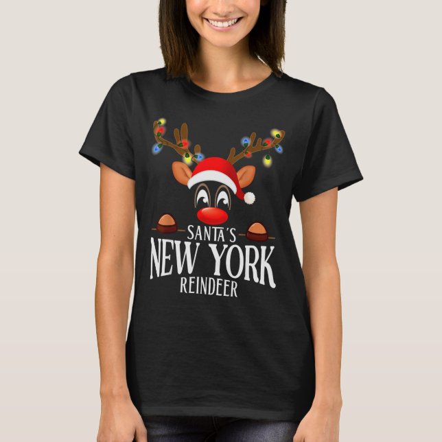 Camiseta Santa's New York Reindeer Funny Xmas Matching Pjs  (Frente)