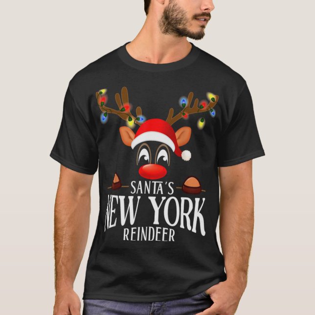 Camiseta Santas New York Reindeer Funny Xmas Matching Pjs T (Frente)