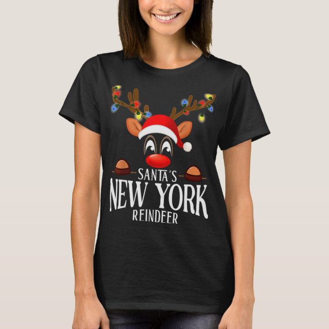 Camiseta Santas New York Reindeer Funny Xmas Matching Pjs T (Frente)