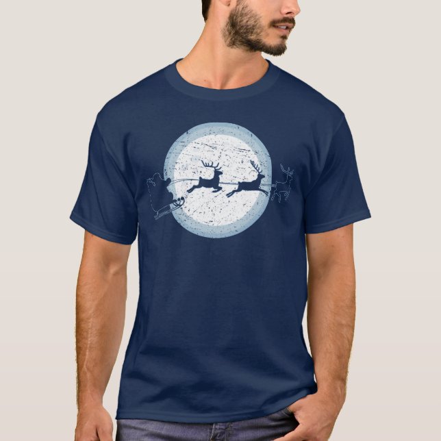 Camiseta Santas Silhouette Andando Sleigh Memória de Natal  (Frente)