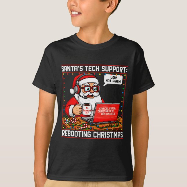 Camiseta Santa's Tech Suprt_ Rebooting Christmas Funny  (Frente)