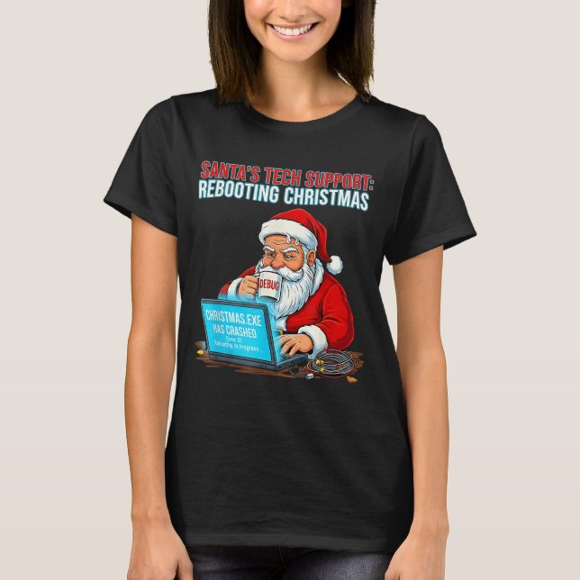 Camiseta Santa's Tech Suprt_ Rebooting Christmas Funny  (Frente)