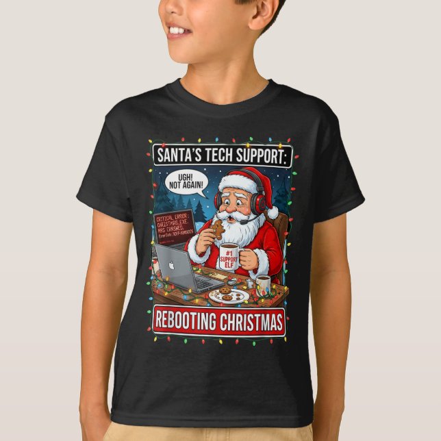 Camiseta Santa's Tech Suprt_ Rebooting Christmas Funny  (Frente)