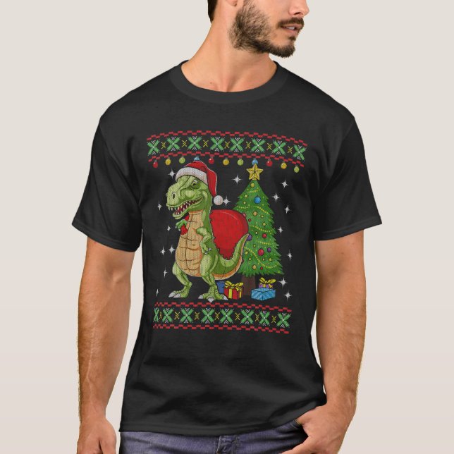 Camiseta Santasaurus Dinosaur Ugly Christmas Sweater Gift F (Frente)