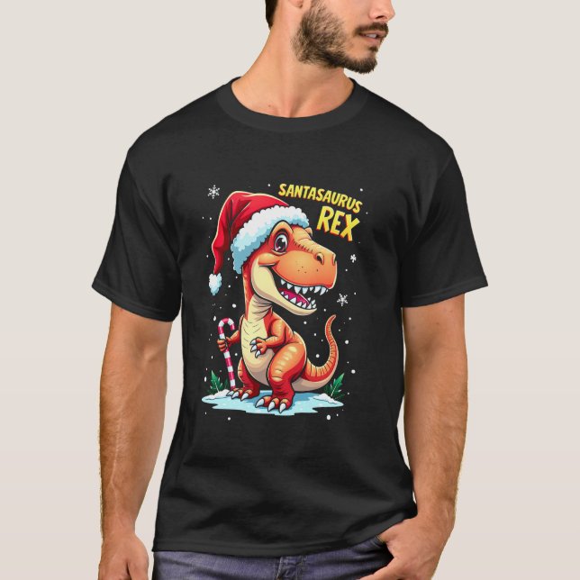 Camiseta Santasaurus Rex Funny Dinosaur xmas Santa Hat Cand (Frente)