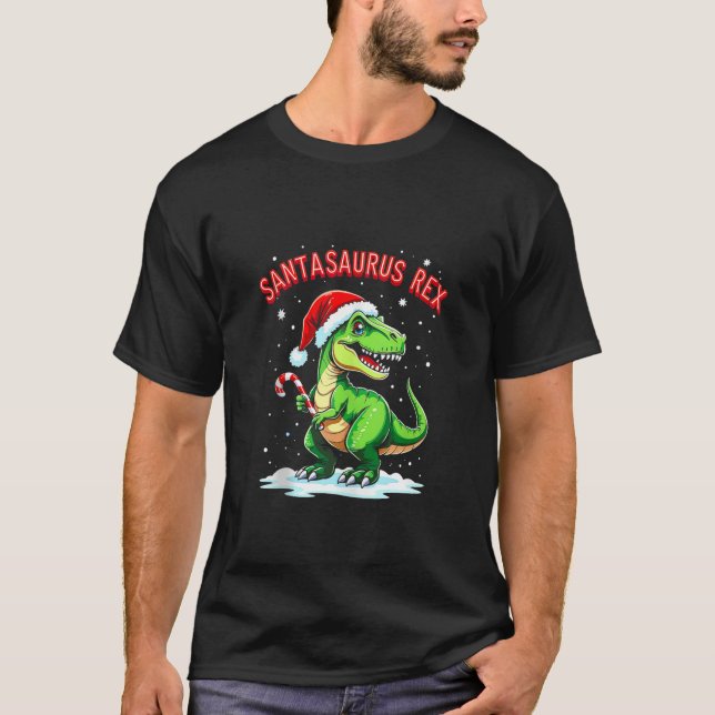 Camiseta Santasaurus Rex Funny Dinosaur xmas Santa Hat Cand (Frente)