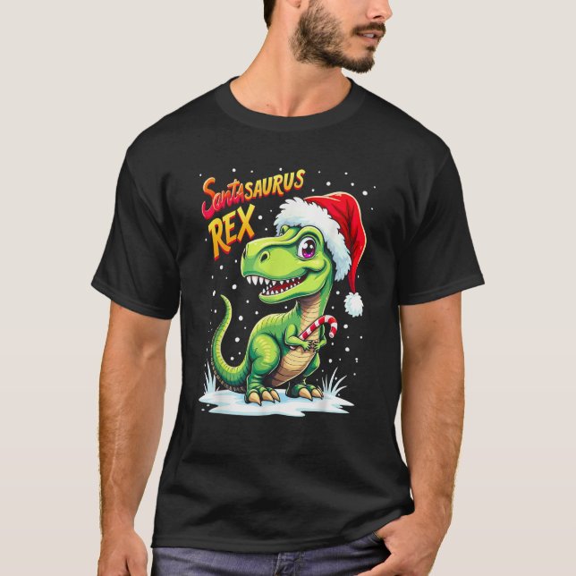 Camiseta Santasaurus Rex Funny Dinosaur xmas Santa Hat Cand (Frente)