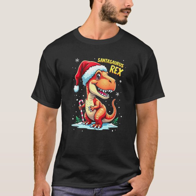 Camiseta Santasaurus Rex Funny Dinosaur xmas Santa Hat Cand (Frente)