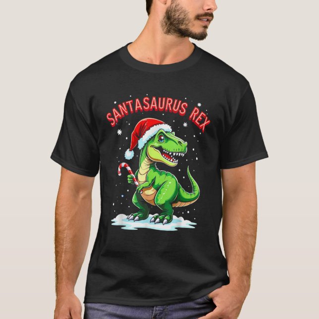 Camiseta Santasaurus Rex Funny Dinosaur xmas Santa Hat Cand (Frente)
